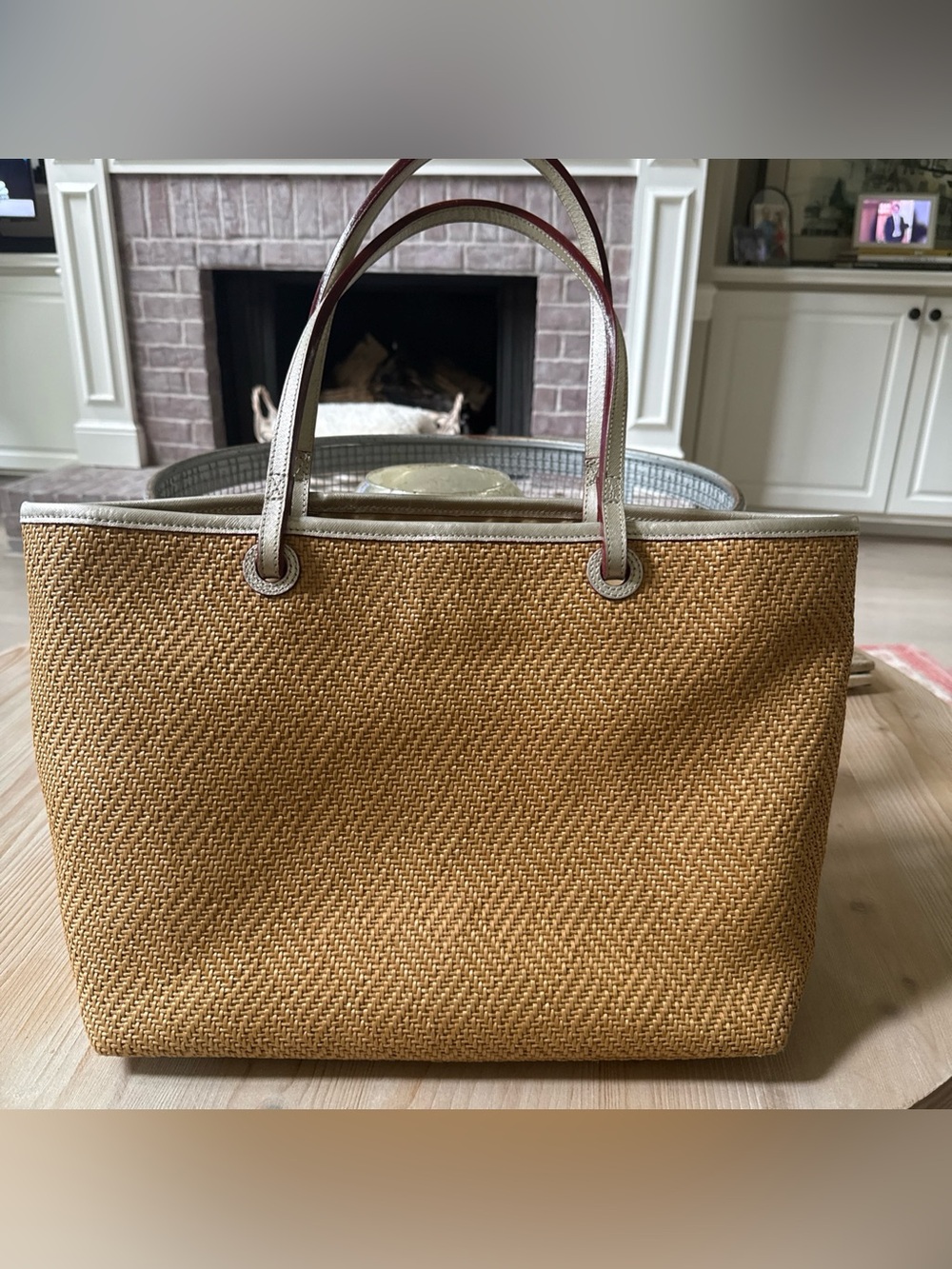 MZ Wallace Large Raffia Tote Silver Leather Handles